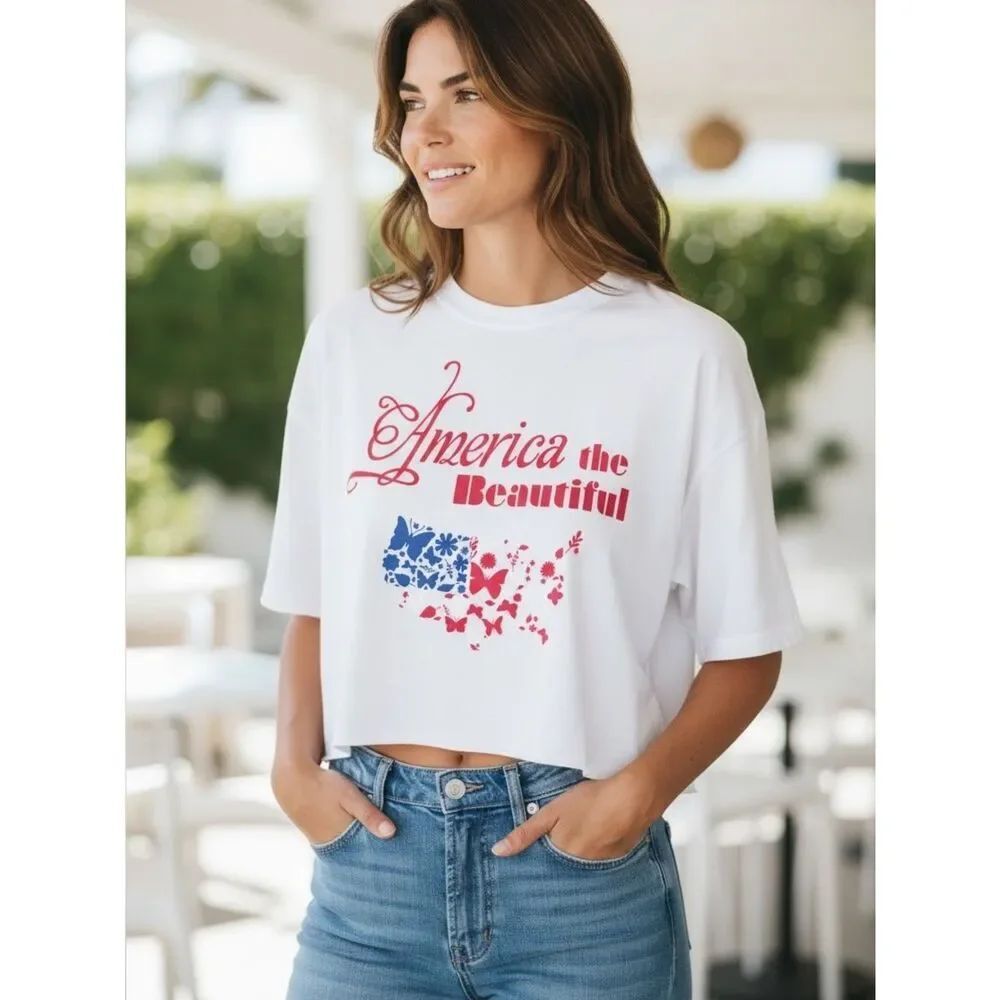 Free with Purchase America the Beautiful Cropped Tee L